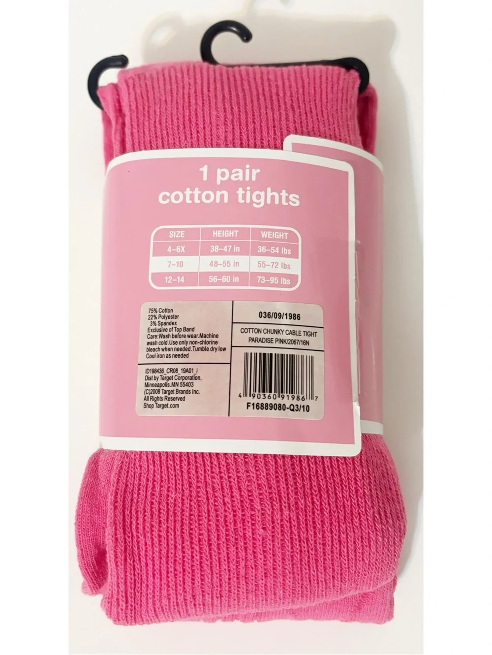 2 Pairs of Circo Girls Cotton Chunky Cable Tights Paradise Pink Size 7-10